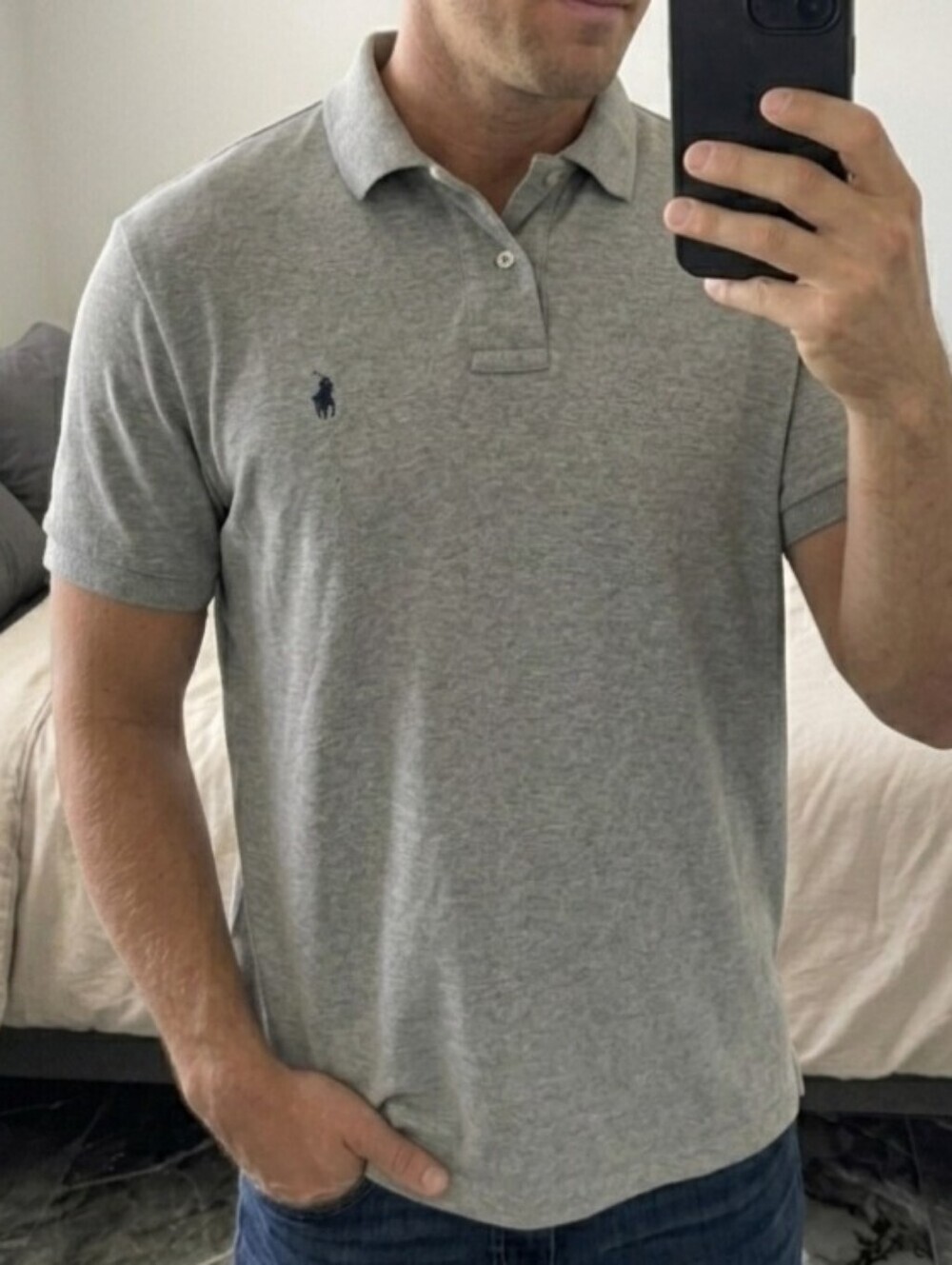 100% Cotton Vintage Polo Ralph Lauren Shirt Mens Large Gray Collared